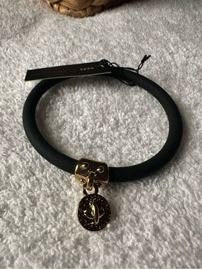 Marc by Marc Jacobs Black Silicone Logo Charm Bangle Bracelet NWT